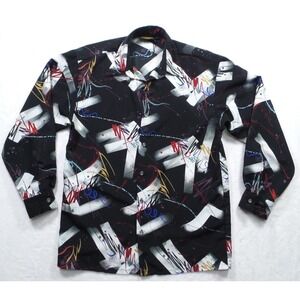 Vintage Monzini Collection Shirt Mens Medium Abstract Art Button Up USA 80s